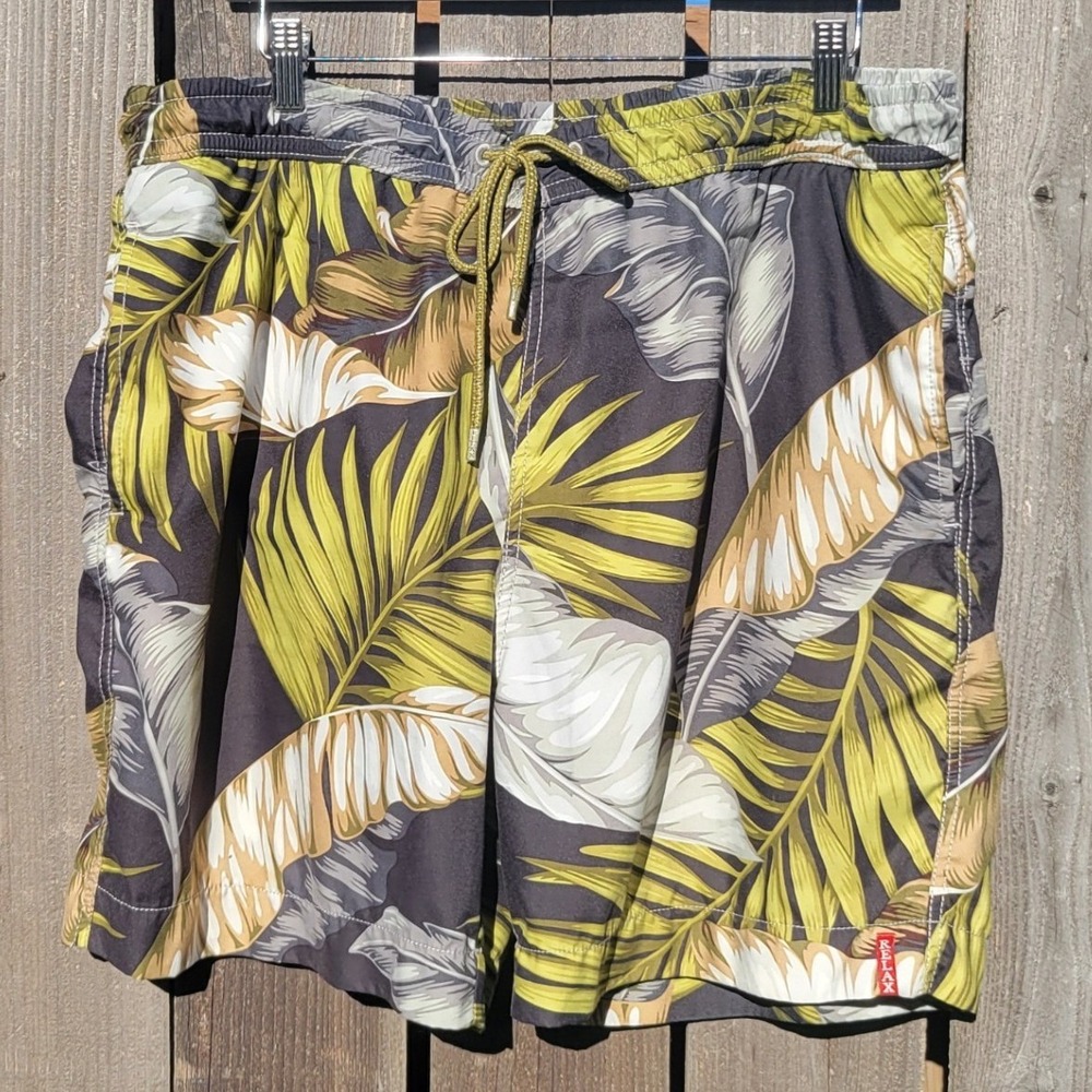 Tommy‎ Bahama Relax Mens Tropical Palm Leaf Swim Trunks Green Black Sz L Beach